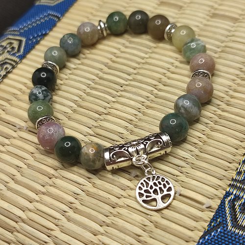 Bracelet en agate indienne, anti dépression, bracelet aide contre la dépression, perles 8mm, arbre de vie