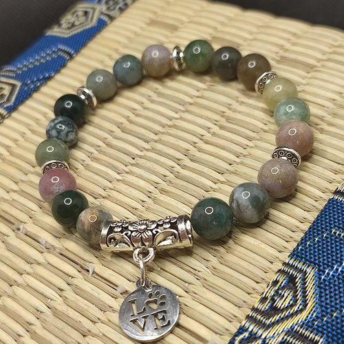 Bracelet en agate indienne, anti dépression, bracelet aide contre la dépression, perles 8mm, love dog