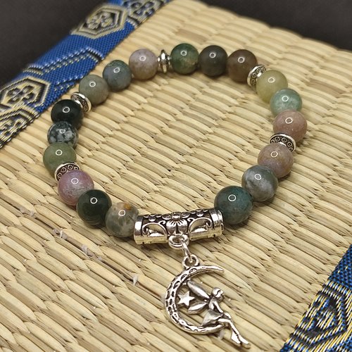 Bracelet en agate indienne, anti dépression, bracelet aide contre la dépression, perles 8mm, fée