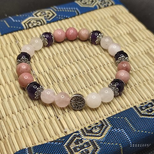 Bracelet aide à lâcher prise , bracelet en rhodonite , quartz rose , améthyste, perles 8 mm