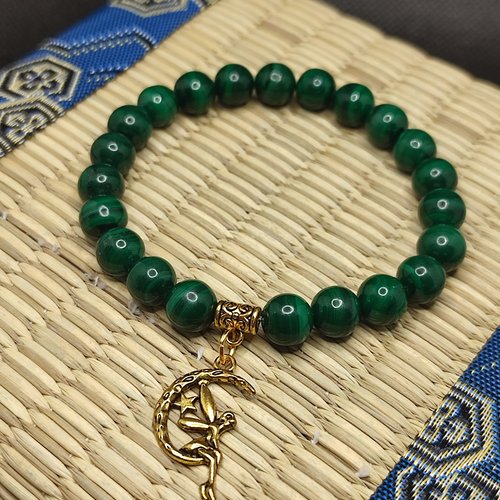 Bracelet en malachite de zambie, artisanal en perles naturelles de 8 mm, bracelet anti douleur, fée