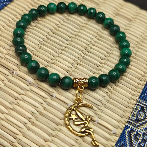 Bracelet en malachite de zambie, artisanal en perles naturelles de 6 mm, bracelet anti douleur, fée