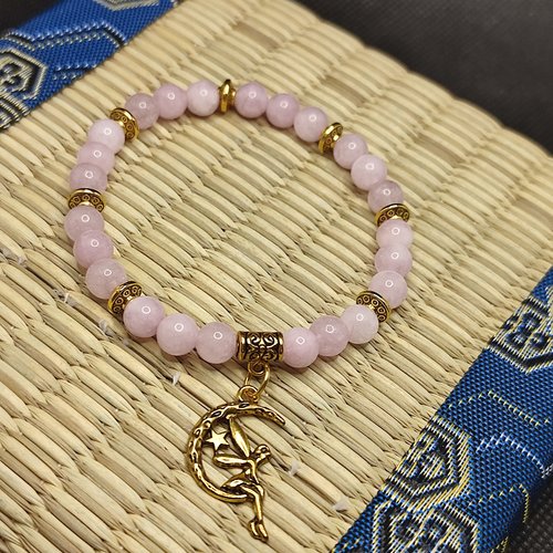 Bracelet en perles de kunzite, gestion du stress et aide au sommeil, fée, perles 6 mm