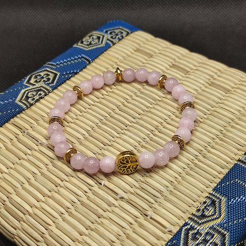 Bracelet en perles de kunzite, gestion du stress et aide au sommeil, arbre de vie fixe, perles 6 mm