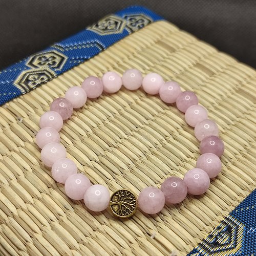 Bracelet en perles de kunzite, gestion du stress et aide au sommeil, arbre de vie fixe, perles 8 mm, sans insert