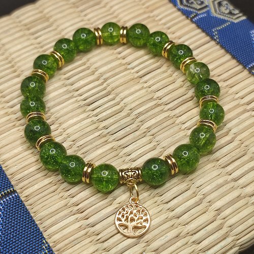 Bracelet en péridot, pierres naturelles, perles naturelles, arbre de vie pendentif