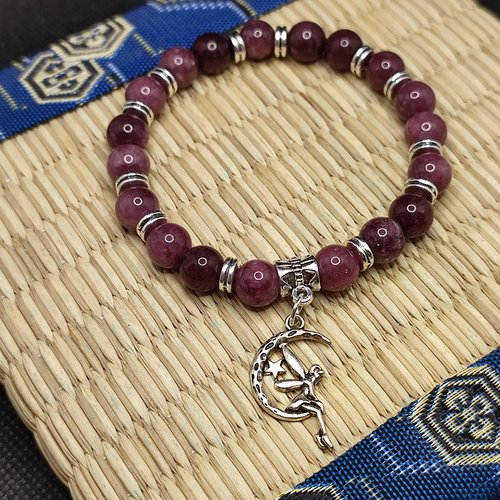 Bracelet lépidolite, bracelet pour le sommeil, pierre apaisante et anti-stress, fée grise