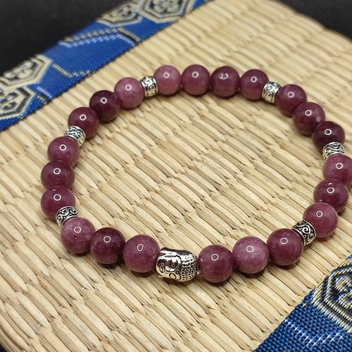 Bracelet lépidolite, pierre pour le sommeil, apaisante et anti-stress, bouddha, pierre semi précieuse