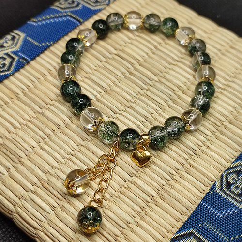 Bracelet en quartz fantôme vert, bracelet quartz fantôme et cristal de roche