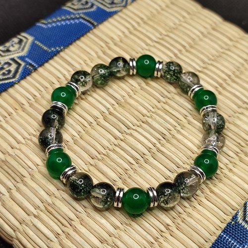 Bracelet en quartz fantôme vert, bracelet quartz fantôme et jade verte