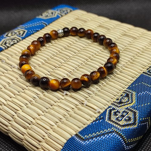 Bracelet oeil de tigre artisanal en perles naturelles de 6 mm, modèle nature
