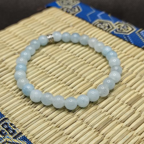 Bracelet aigue marine artisanal en perles naturelles de 6 mm, bracelet contre le mal de mer, pierre contre le mal de mer, modèle nature