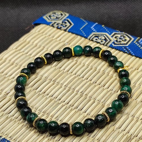 Bracelet en perles d'émeraude d' afrique, bracelet émeraude, perles 6 mm, inserts doré