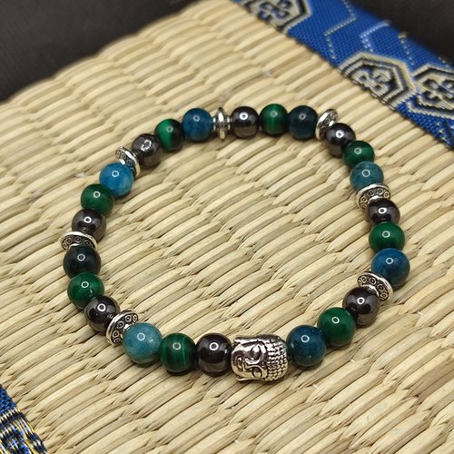 Bracelet en malachite, apatite, hématite, bracelet arthrite, arthrose, pierre pour arthrite, pierre contre arthrose, modèle bouddha 6mm