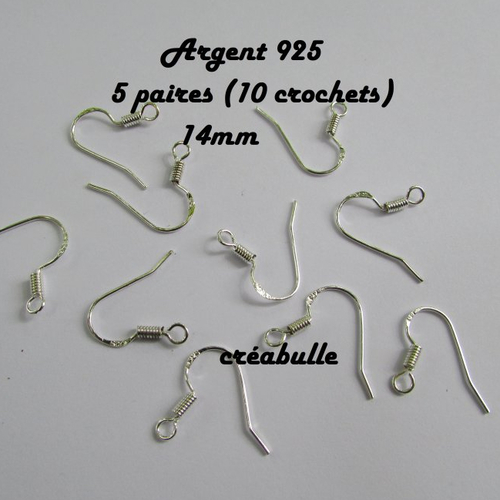 Argent 925 boucle d'oreille crochet hameçon 5 paires (10crochets) support