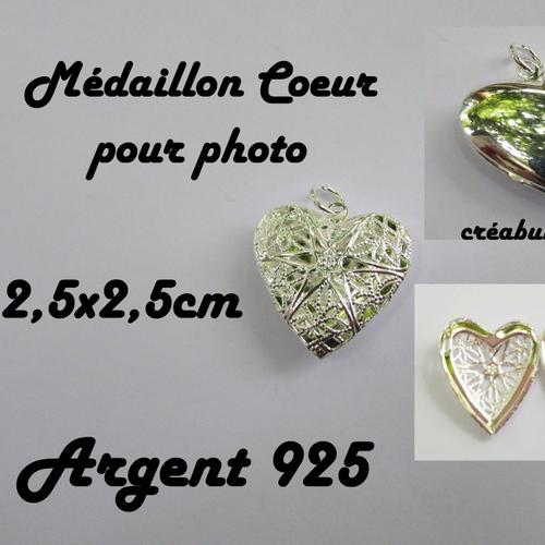 Argent 925 médaillon pendentif coeur porte photo 