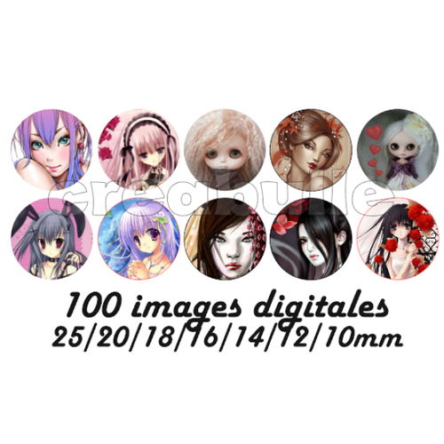100 images digital numérique toutes taille princesse manga pour scrap, bijou ou même couture sur flex imprimable