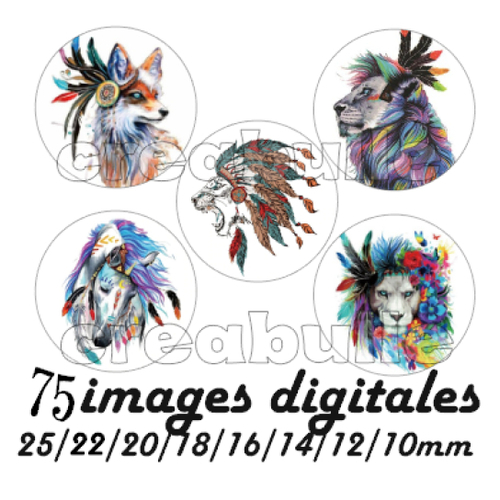 75 images digital numérique toutes taille animaux plume indien indienne pour scrap, bijou ou même couture sur flex imprimable