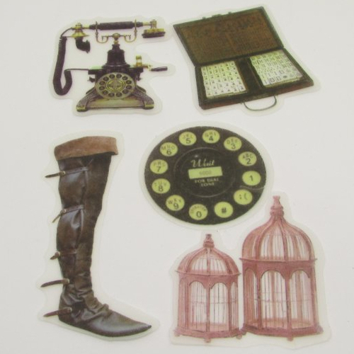 Lot stickers vintage autocollant transparent (c) pour scrap mini carte page agenda art journal....