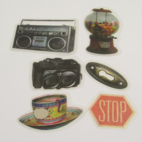 Lot stickers vintage autocollant transparent (d) pour scrap mini carte page agenda art journal....