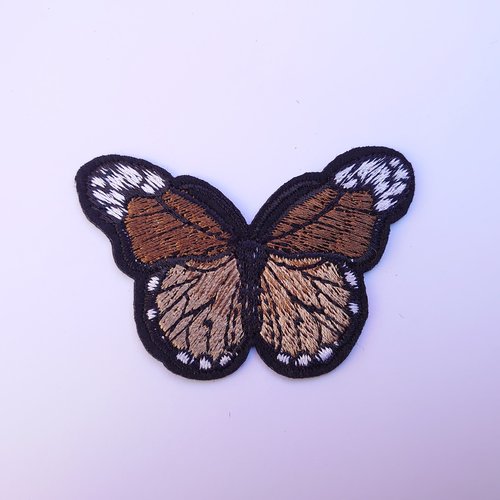 Patch papillon marron écusson applique thermocollant couture customisation trousse sac vêtement