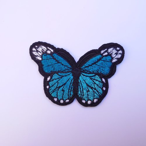 Patch papillon bleu écusson applique thermocollant couture customisation trousse sac vêtement