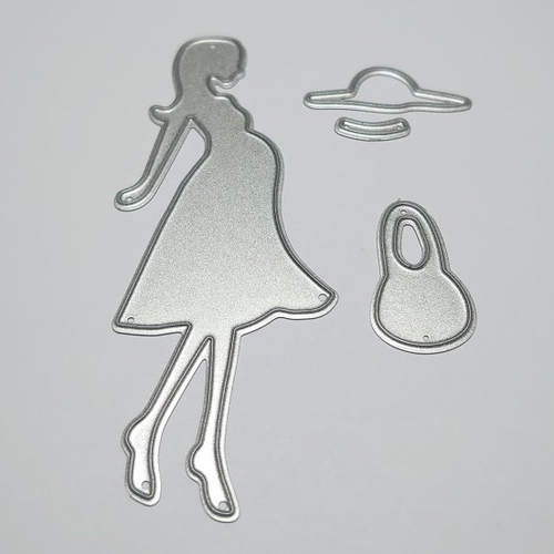 Die cut metallique femme sac chapeau classe heureux forme pour toutes machines de decoupe perforatrice pochoir 
