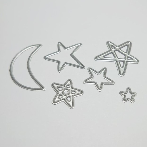 6 die cut metallique lune étoile ciel espace forme pour toutes machines de decoupe perforatrice pochoir