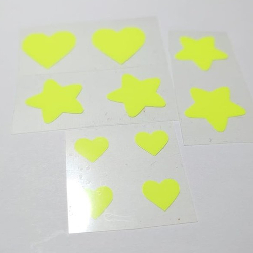 Flex motif coeur etoile (ref:12a) jaune fluo transfert thermocollant patch appliqué sur tissus pour customiser tee shirt, sac, pantalon..