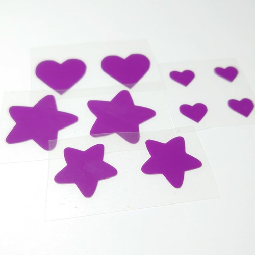 Flex motif coeur etoile (ref:g1) violet transfert thermocollant patch appliqué sur tissus pour customiser tee shirt, sac, pantalon..