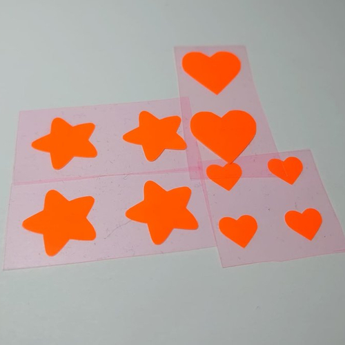 Flex motif coeur etoile (ref:i2) orange fluo transfert thermocollant patch appliqué sur tissus pour customiser tee shirt, sac, pantalon..