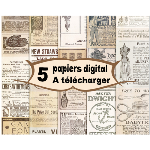 5 images page papier digital numérique à télécharger (vj1) vieux journaux 300 dpi scrap, origami,bijou cabochon