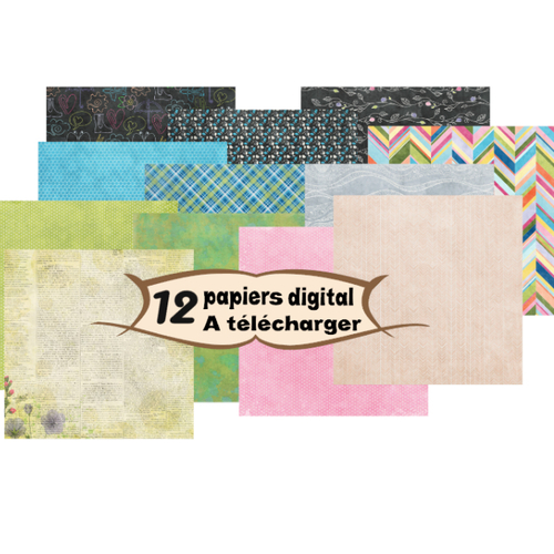 12 images page papier digital numérique à télécharger (rainbow2) 300 dpi pour scrap, origami,bijou cabochon