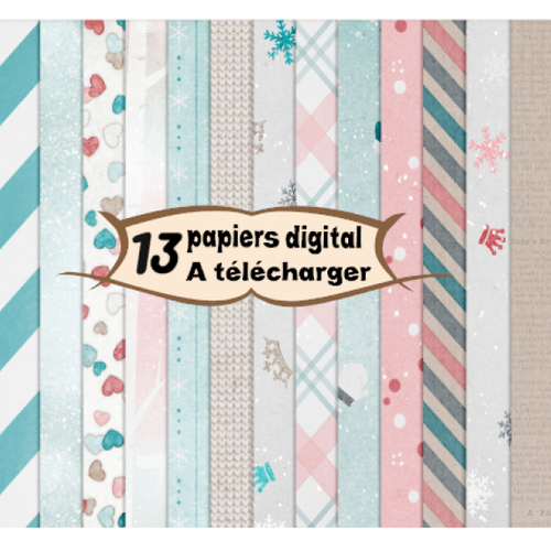 13 images page papier digital numérique à télécharger (hivernal1) 300 dpi pour scrap, origami,bijou ou même couture cabochon