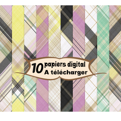 10 images page papier digital numérique à télécharger (plaidr3) tartan 300 dpi scrap, origami,bijou cabochon