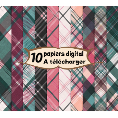 10 images page papier digital numérique à télécharger (plaidr9) tartan 300 dpi scrap, origami,bijou cabochon