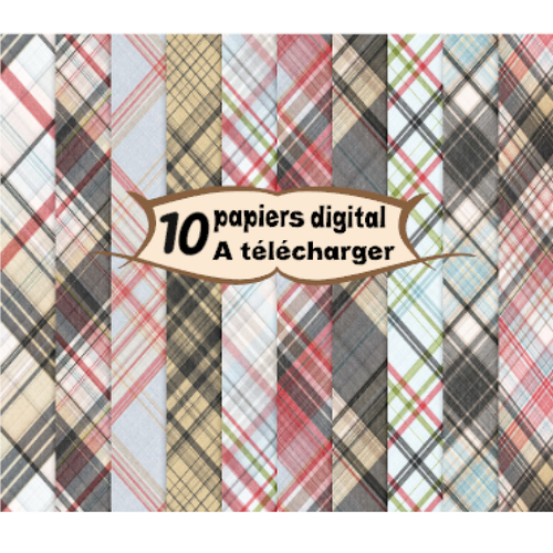 10 images page papier digital numérique à télécharger (plaidr10) tartan 300 dpi scrap, origami,bijou cabochon
