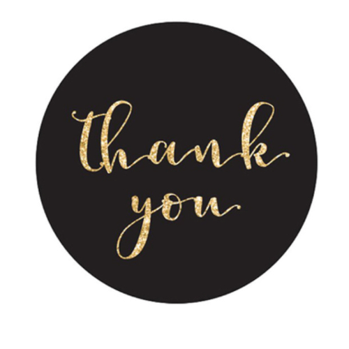 15 stickers remerciement merci thank you noir et doré commande autocollant pour cadeau offrir jours spécial marché