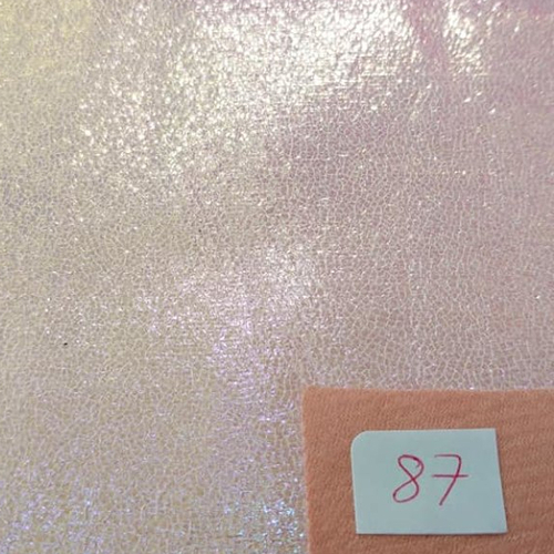 Coupon feuille rose reflet crème beige (ref87) de simili cuir brillant glitter miroir effet froissé 15x20cm