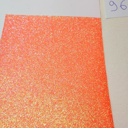 Coupon feuille orange flash fluo (ref96) de simili cuir pailletté brillant glitter caviar pailleté 20x21,5cm