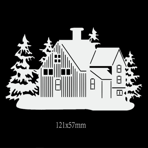Die cut metallique paysage hiver maison noël bois sapin pour toutes machines de decoupe perforatrice pochoir matrice