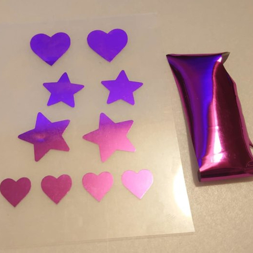 Flex motif coeur etoile rose/violet effet miroir transfert thermocollant patch appliqué sur tissus pour customiser tee shirt, sac, carnet
