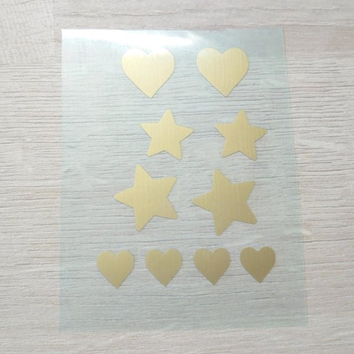 Flex motif coeur etoile doré mat transfert thermocollant patch appliqué sur tissus pour customiser tee shirt, sac, carnet