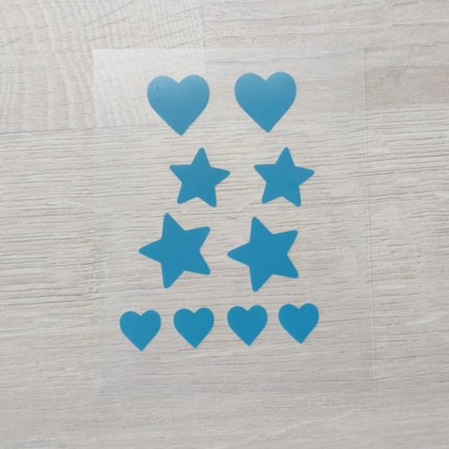 Flex motif coeur etoile bleu canard pétrole transfert thermocollant patch appliqué sur tissus pour customiser tee shirt, sac, carnet