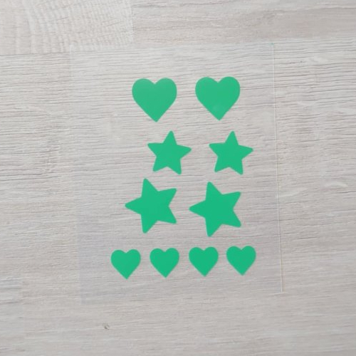 Flex motif coeur etoile vert transfert thermocollant patch appliqué sur tissus pour customiser tee shirt, sac, carnet de santé