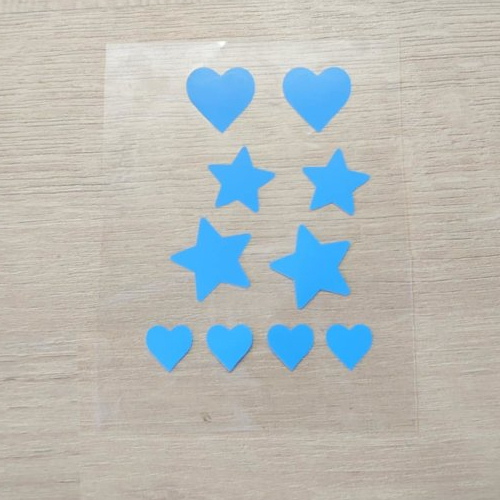 Flex motif coeur etoile bleu transfert thermocollant patch appliqué sur tissus pour customiser tee shirt, sac, carnet de santé
