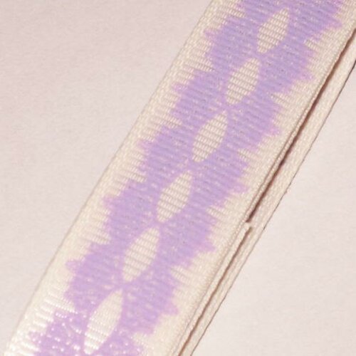 1 mètre de ruban gros grains motif dentelle violette, fond blanc 