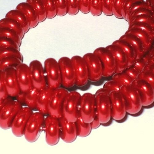 Lot de 150 perles en verre en forme de palets rouge de 8mm