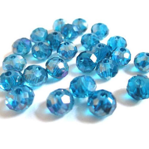10 perles cristal rondelle  à facettes  bleu 6x5mm