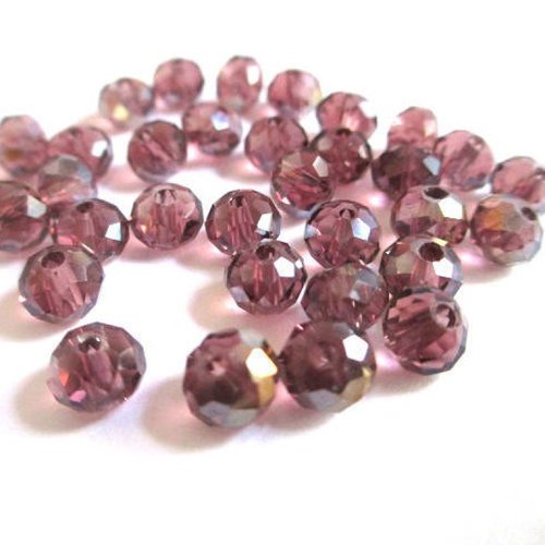 10 perles cristal rondelle  à facettes  prune 6x5mm